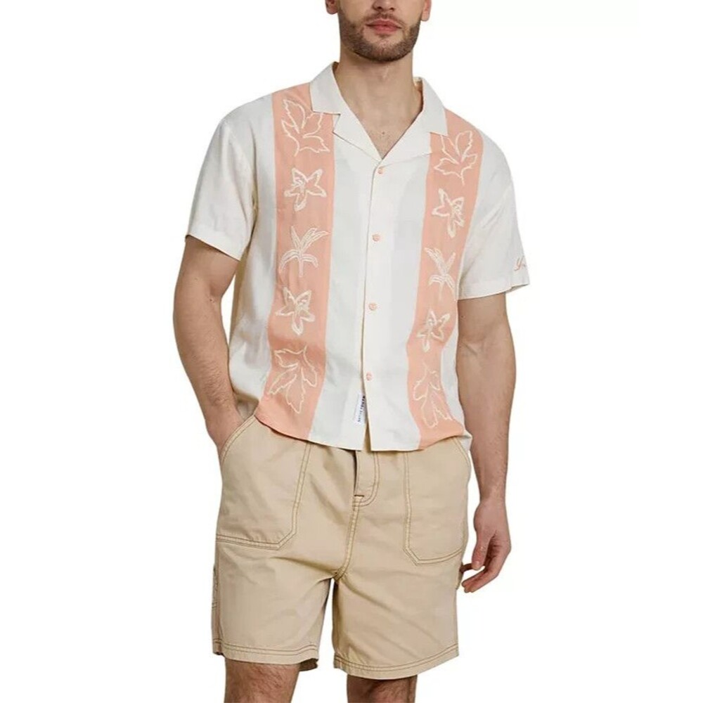 Native Youth Men's Boxy-Fit Floral Graphic Short sleeve Button Down Shirt L